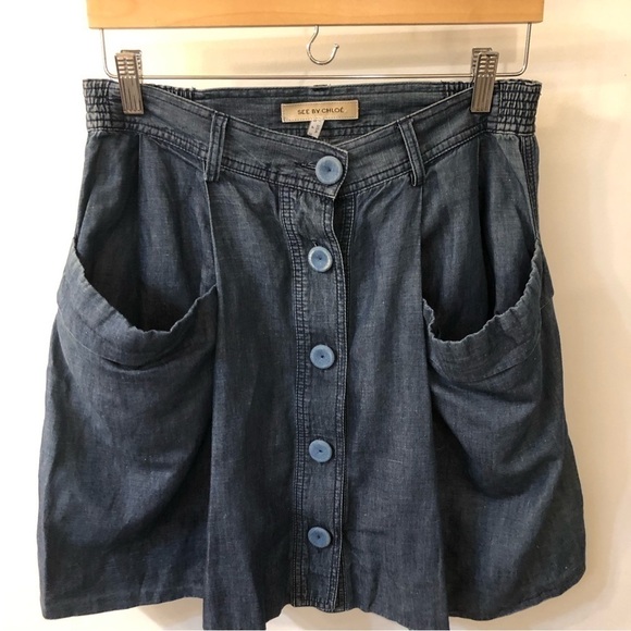 See by Chloé Chambray Denim Skirt Size 4 - Picture 2 of 8
